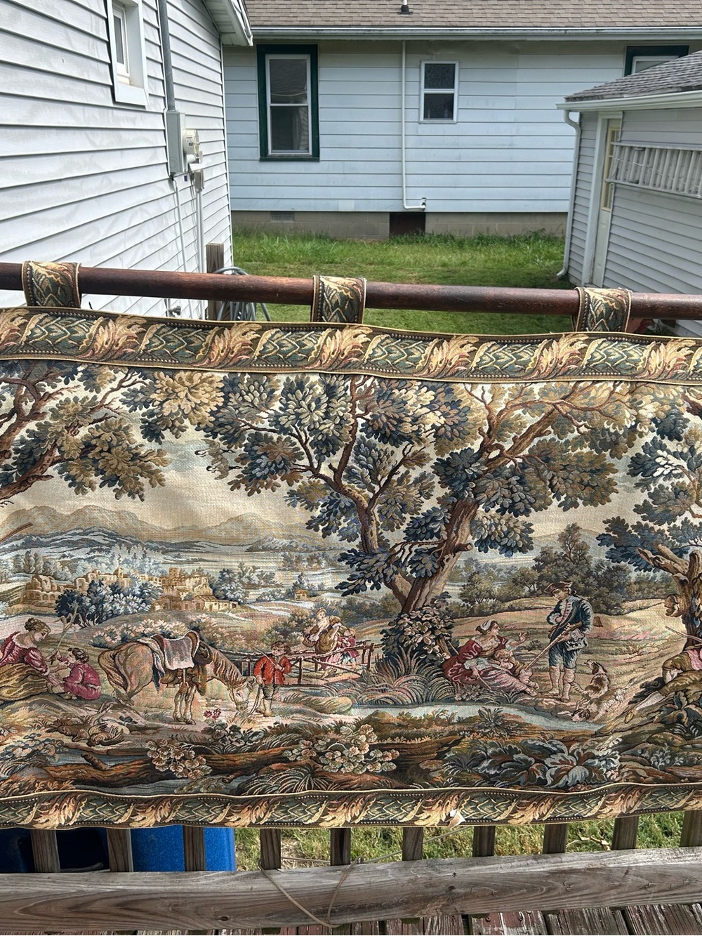 69 x 29.5 Vintage French Country Panoramic wall Tapestry hunting scene